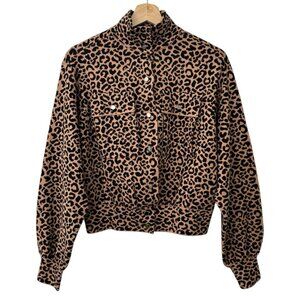 Marled‎ Cheetah Crop Jacket Brown Animal Print Snap Button Moto Stretch Shacket